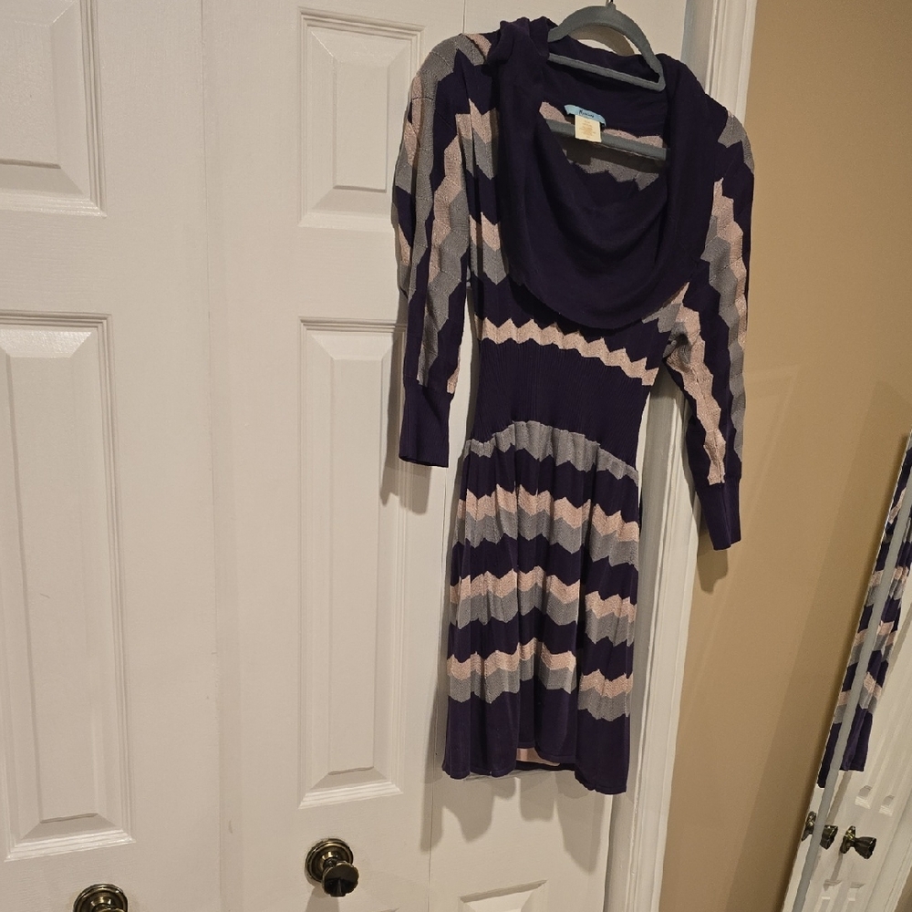 Marciano Purple and Cream Chevron Long Sleeve Dress